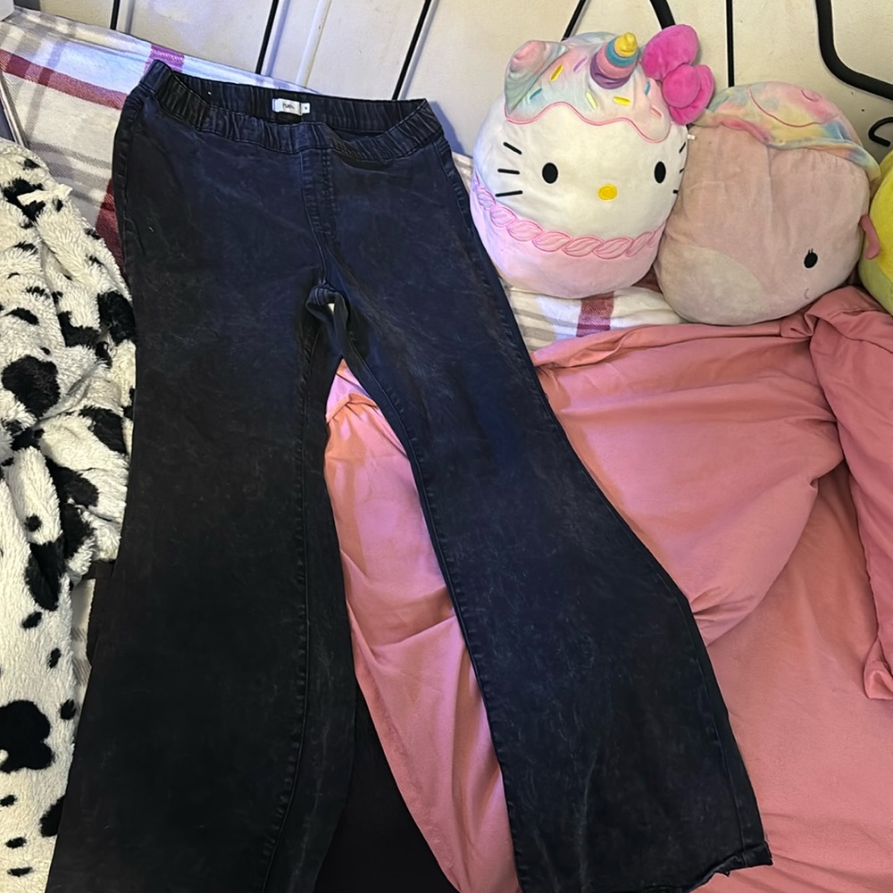distressed black flare jeans